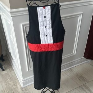 Elegant Black and White Apron with Red Trim